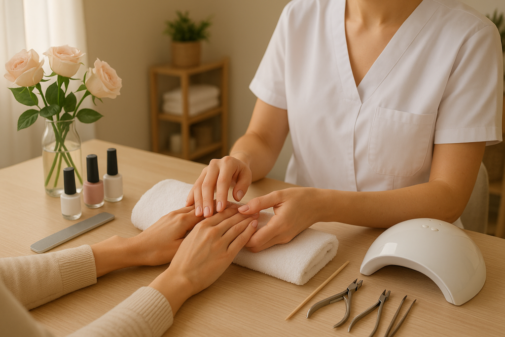 Manos preparadas antes de una manicura semipermanente en un centro de estética