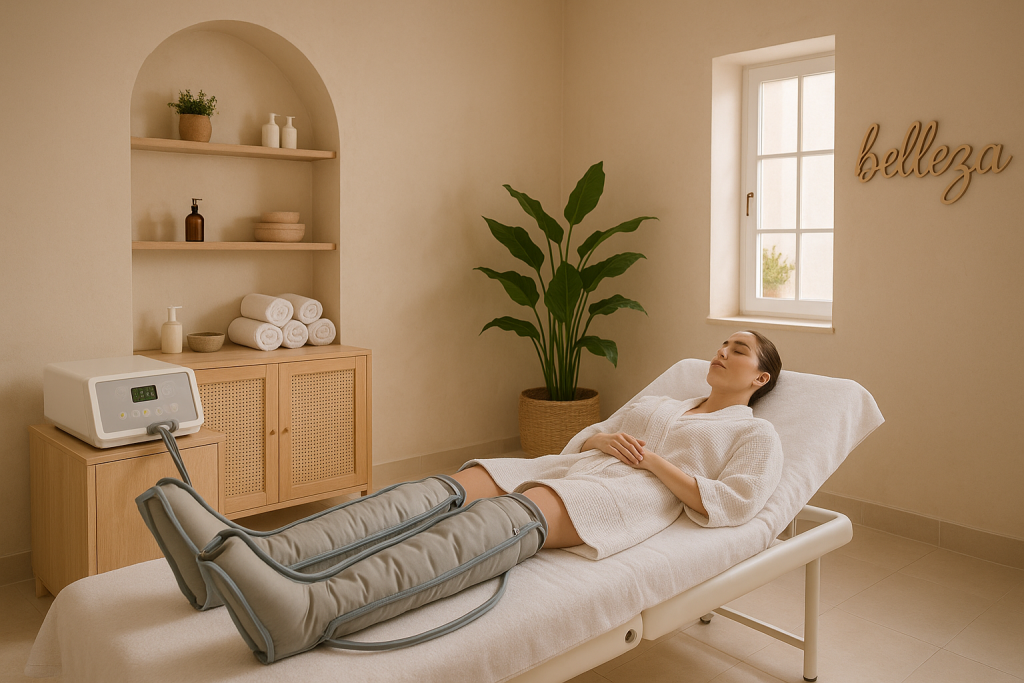 Tratamiento estético para aliviar piernas cansadas en un centro de estética