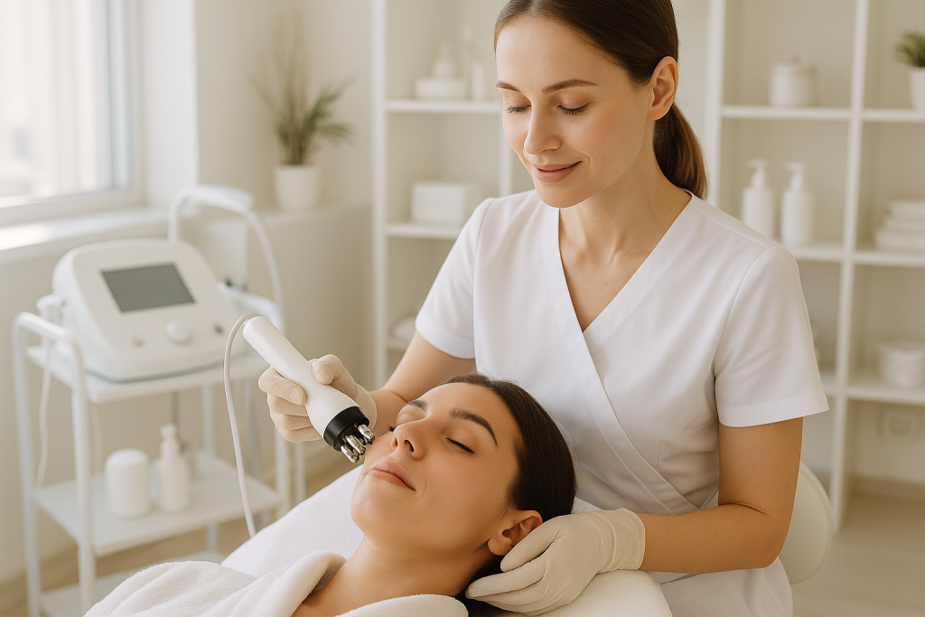 Tratamiento de radiofrecuencia facial en un centro de estética