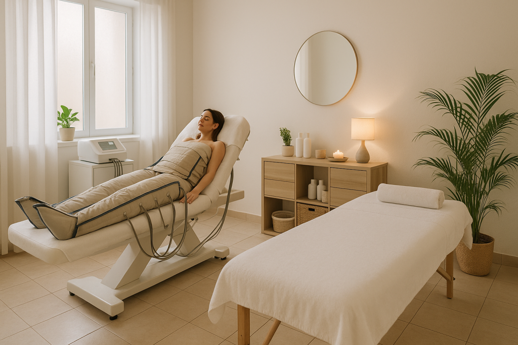 Sesión de presoterapia y masajes en un centro de estética y bienestar