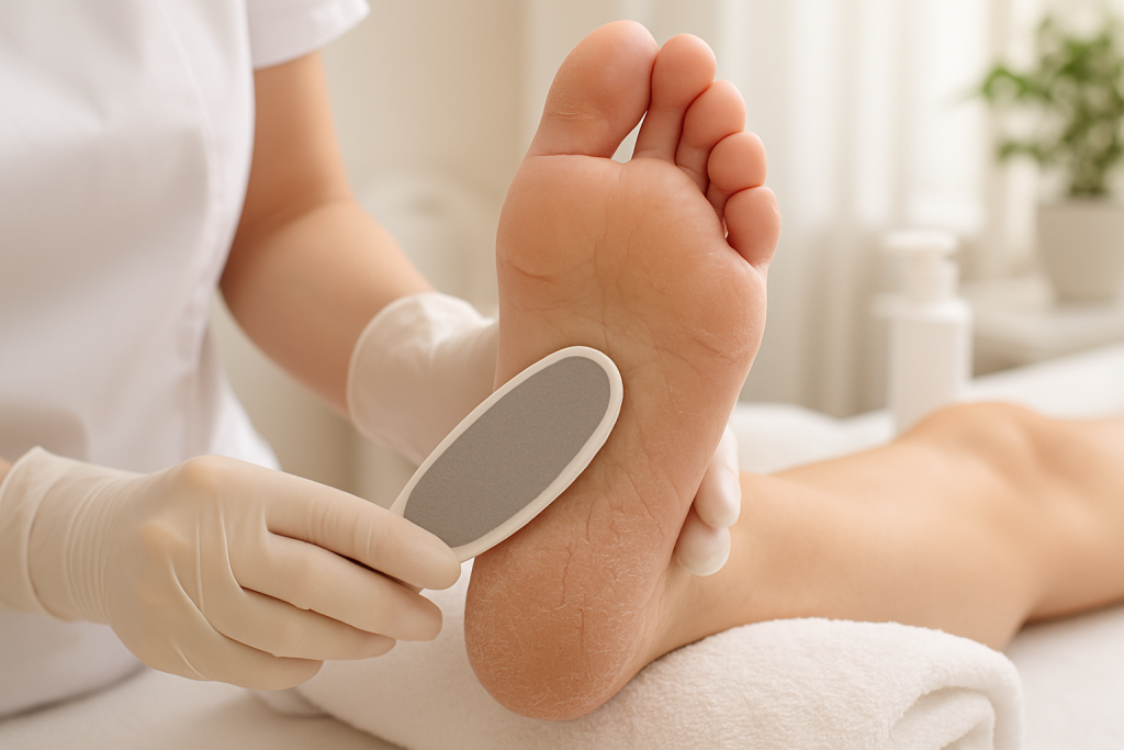 Pedicura profesional para pies agrietados en un centro de estética